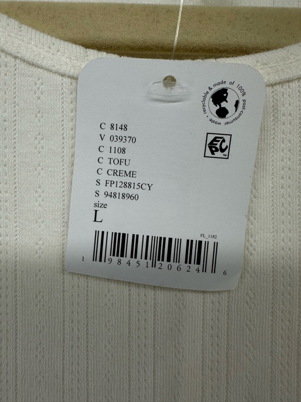 Free People Intimately Cream Ribbed Racerback Crew Neck Lettuce Hem Tank Top L‎ - Picture 6 of 8